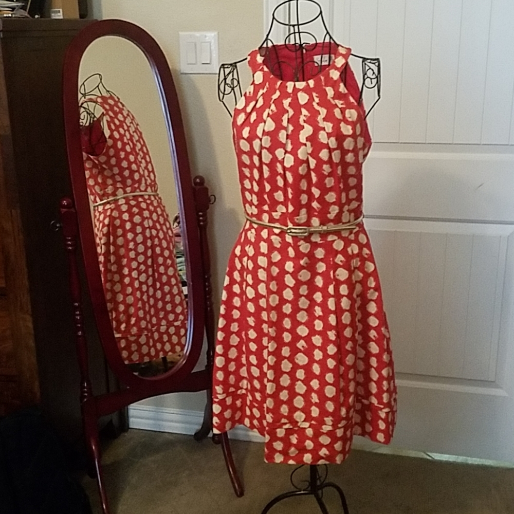 Red & Cream Halter Dress